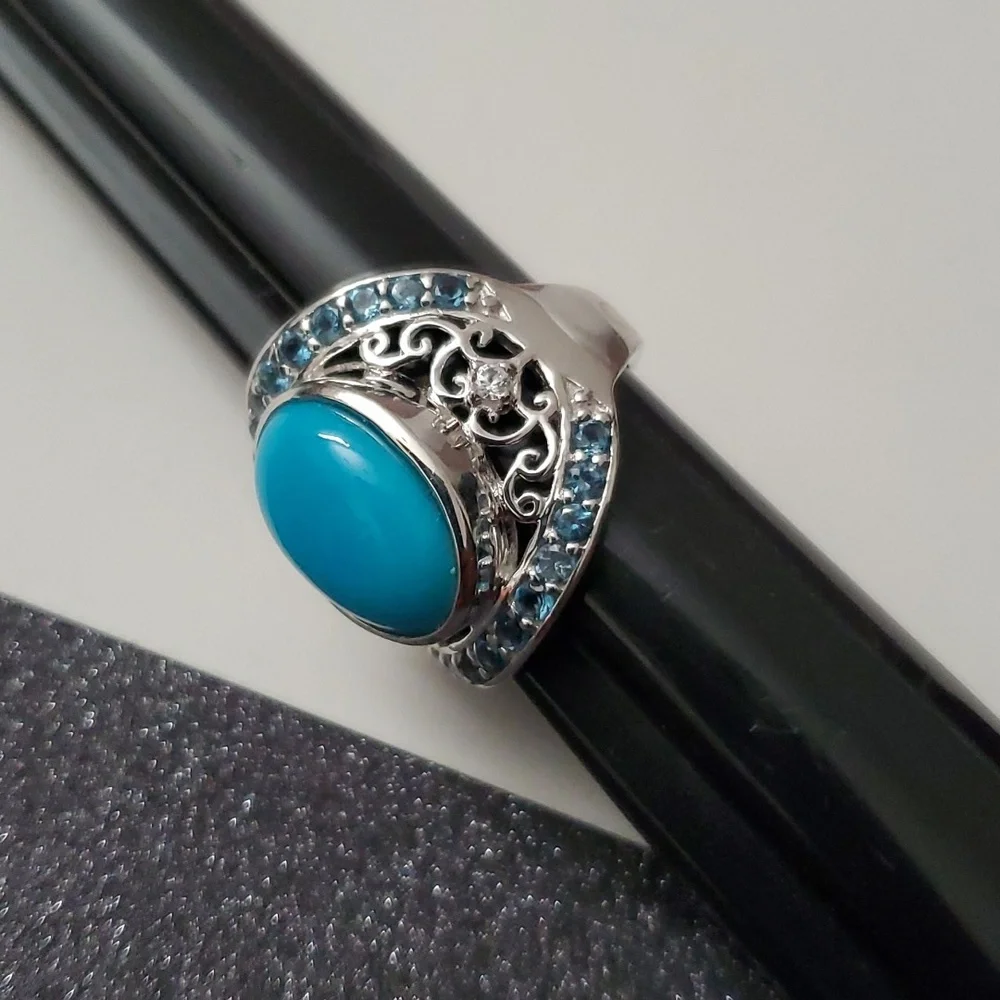 Sterling Silver 925 Turquoise and Blue Topaz Ring